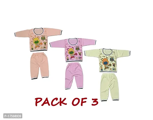 Unisex kids baby boys and girls top  bottom T-shirt with  Pyjama Set baba suit combo set  Multicolor (pack of 3)