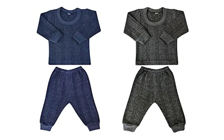 Unisex Kids Winter Wear Thermal Round Neck Top with Pyjama Set