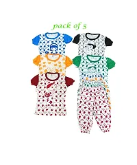 Baby Boys and Girls Cotton Night Suit T-Shirt with Pyjama Pant Set of 5-thumb2