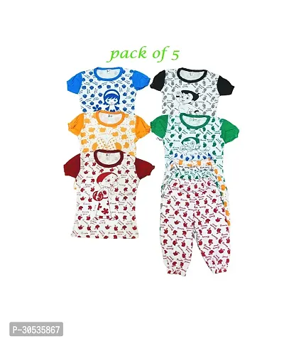 Baby Boys and Girls Cotton Night Suit T-Shirt with Pyjama Pant Set of 5-thumb3