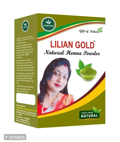 Lilian Gold 100% Pure Natural Henna Powder for Hair | Organic Mehendi Powder For Hair Color  Design On Hand | Body Art Quality 100gm-thumb0