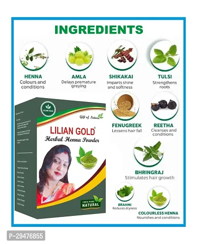 Lilian Gold Herbal Henna Powder For Hair | Mix Of 8 Herbals Mehandi Powder For Organic Hair Colour And Hair Growth | 100 Grams-thumb3