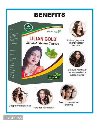 Lilian Gold Herbal Henna Powder For Hair | Mix Of 8 Herbals Mehandi Powder For Organic Hair Colour And Hair Growth | 100 Grams-thumb2