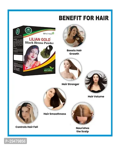 Lilian Gold Natural Black Henna Powder for Hair | Nourishing Organic Dark Brown/Black Hair Colour | Pre Mix Henna - Indigo Powder | 200 Grams-thumb2