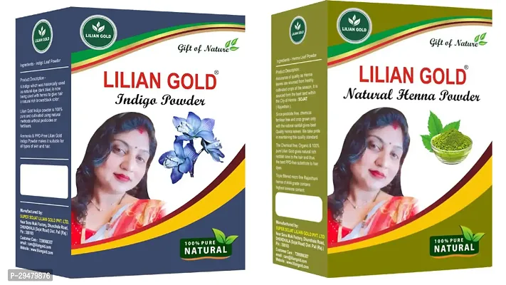 Lilian Gold Natural Henna And Indigo Powder For Hair Combo | Mehndi Indigo Powder Organic Hair Pack | Dark Brown/Black Hair Colour | (100gm+100gm)200 Grams