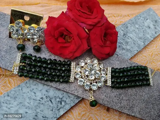 Green Colored    Necklace With  Earrings-thumb0