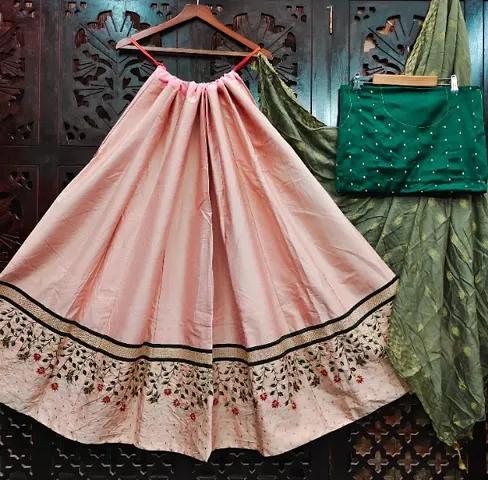 Fancy Womens Satin Silk Embroidered Lehenga Choli