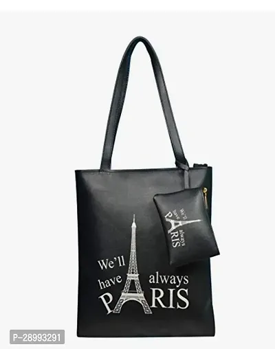 Stylish Black Artificial Leather Printed Tote Bags For Women