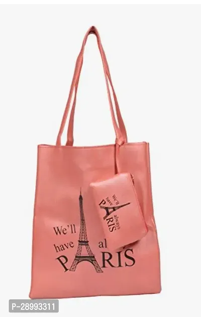 Stylish Pink PU Printed Tote Bags For Women-thumb0