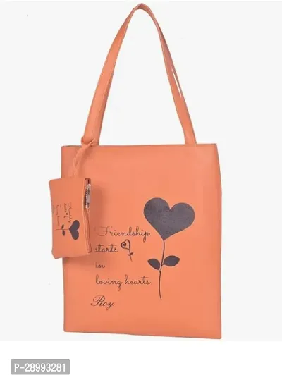 Stylish Peach Leather Printed Tote Bags For Women