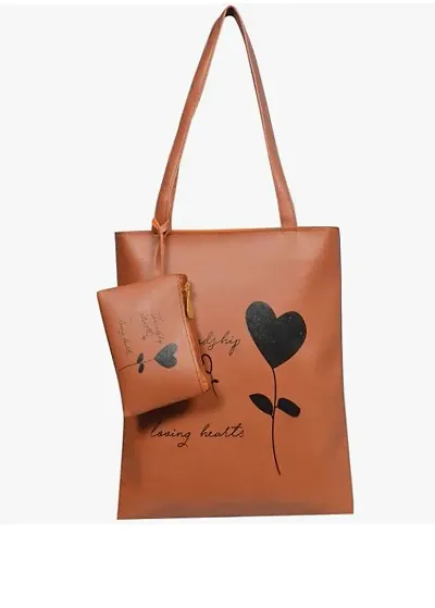Stylish Brown PU Printed Tote Bags For Women