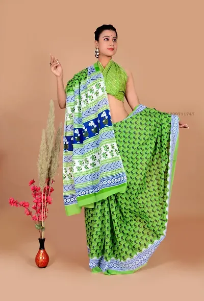 Trending Mulmul Cotton Saree with Blouse piece 