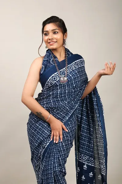 Elegant Mulmul Cotton Saree with Blouse piece 