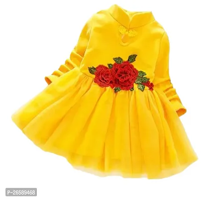 Trendy Yellow Cotton Blend Frocks For Girls