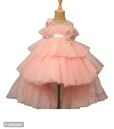 Trendy Peach Net Frocks For Girls-thumb0