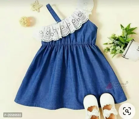 Trendy Navy Blue Denim Frocks For Girls