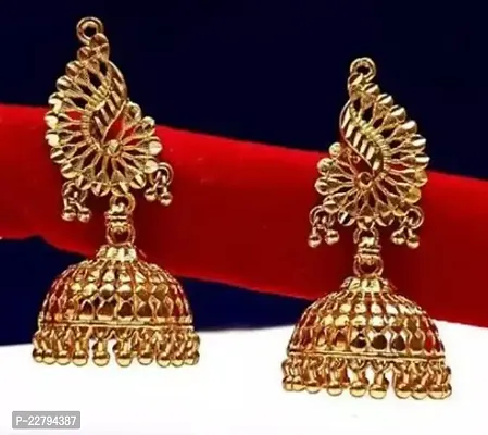 Traditional Golden Copper Jhumkas Earrings For Women- Set Of 1-thumb0