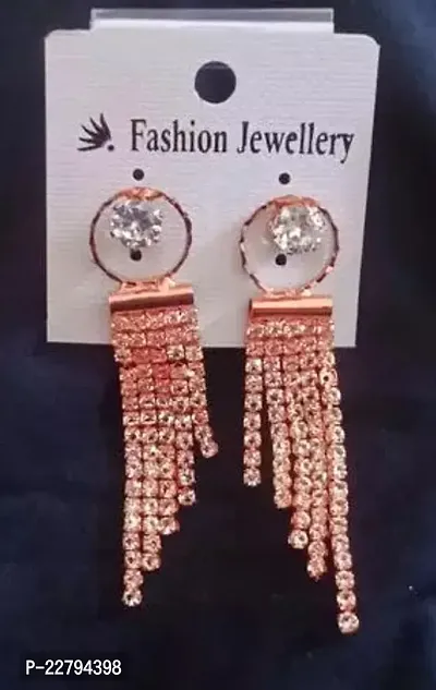 Traditional Peach Brass American Diamond Drop Earrings Earrings For Women- Set Of 1-thumb0