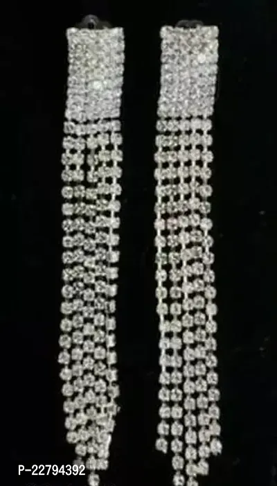 Traditional Silver Alloy Cubic Zirconia Drop Earrings Earrings For Women- Set Of 1