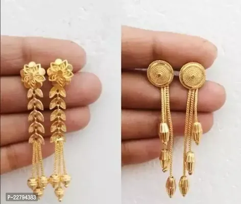 Traditional Golden Brass Drop Earrings Earrings For Women- Set Of 2-thumb0