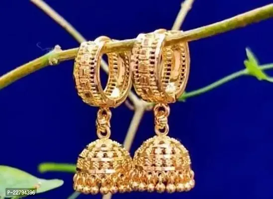 Traditional Golden Brass Jhumkas Earrings For Women- Set Of 1-thumb0