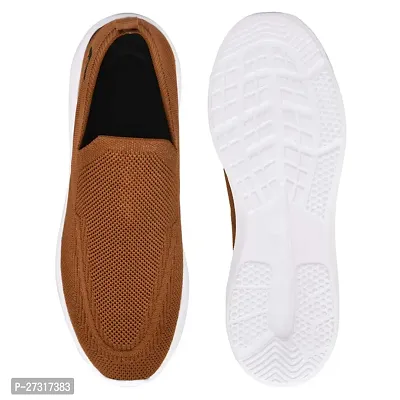 Comfortable Lightweight Breatheable Tan Synthetic Slip-On Sneakers For Men