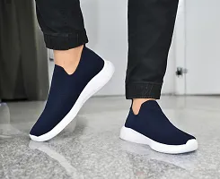 Comfortable Lightweight Breatheable Blue Synthetic Slip-On Sneakers For Men-thumb1