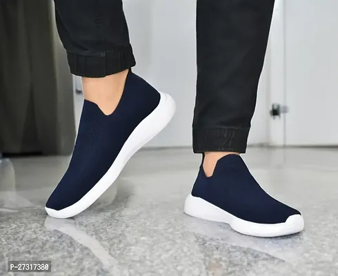 Comfortable Lightweight Breatheable Blue Synthetic Slip-On Sneakers For Men-thumb2