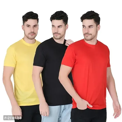 Fabshore Men Solid Round Neck Tshirts Polyester Pack of 3 pcs-thumb0