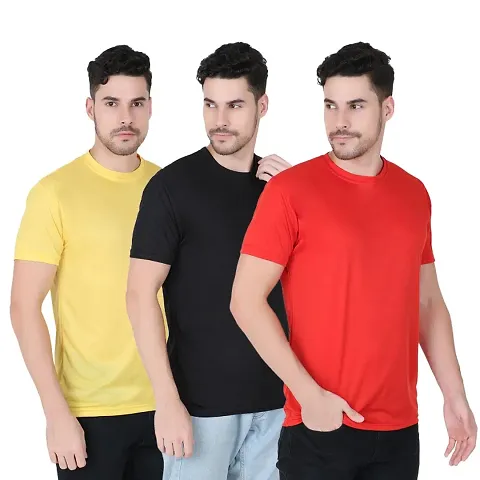 Polyester Men Solid Round Neck T-Shirts Pack Of 3
