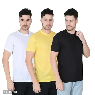 Fabshore Men Solid Round Neck Tshirts Polyester Pack of 3 pcs-thumb0