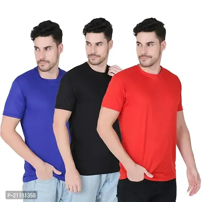 Fabshore Men Solid Round Neck Tshirts Polyester Pack of 3 pcs