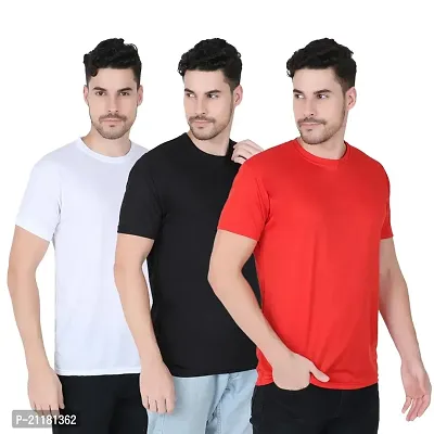 Fabshore Men Solid Round Neck Tshirts Polyester Pack of 3 pcs