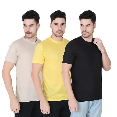 Fabshore Men Solid Round Neck Tshirts Pack of 3 pcs