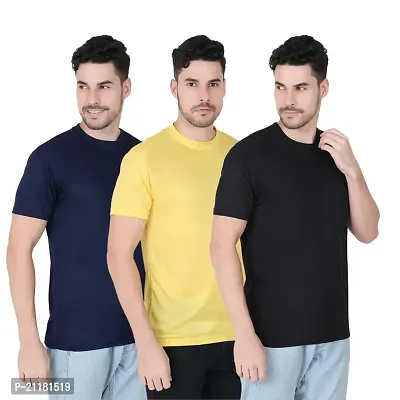 Fabshore Men Solid Round Neck Tshirts Polyester Pack of 3 pcs