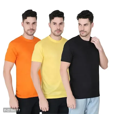 Fabshore Men Solid Round Neck Tshirts Polyester Pack of 3 pcs