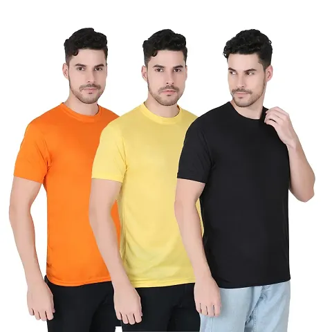 Classy Modern Men Solid Round Neck Polyester T-Shirt Pack of 3