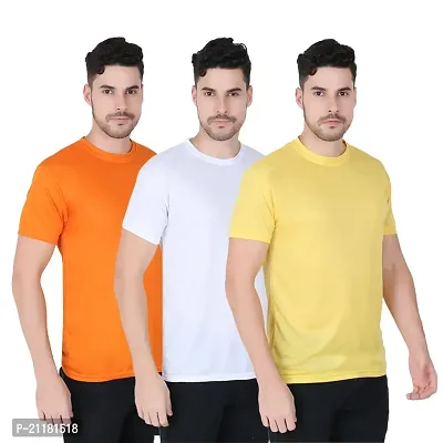 Fabshore Men Solid Round Neck Tshirts Polyester Pack of 3 pcs-thumb0