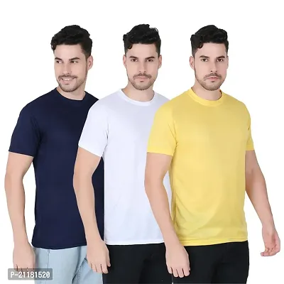 Fabshore Men Solid Round Neck Tshirts Polyester Pack of 3 pcs