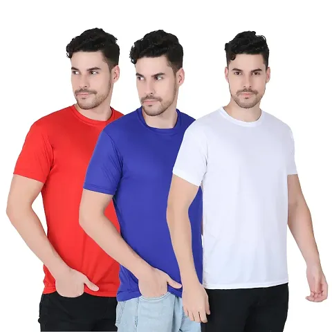 Trendy Graceful Men Solid Round Neck Polyester T-Shirt Pack of 3 pcs