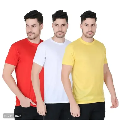 Fabshore Men Solid Round Neck Tshirts Polyester Pack of 3 pcs-thumb0