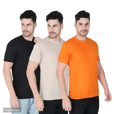 Fabshore Men Solid Round Neck Tshirts Polyester Pack of 3 pcs-thumb0