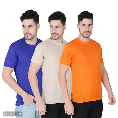 Fabshore Men Solid Round Neck Tshirts Polyester Pack of 3 pcs