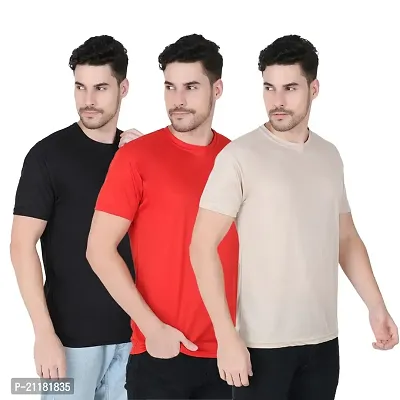 Fabshore Men Solid Round Neck Tshirts Polyester Pack of 3 pcs