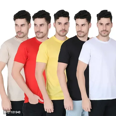 Stylish Multicoloured Polyester Solid Round Neck Tees For Men Pack of 5