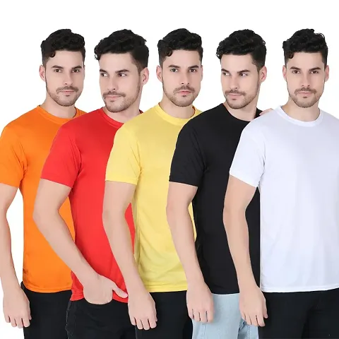 Trendy Stylish Solid Round Neck T-Shirt For Men Pack Of 5