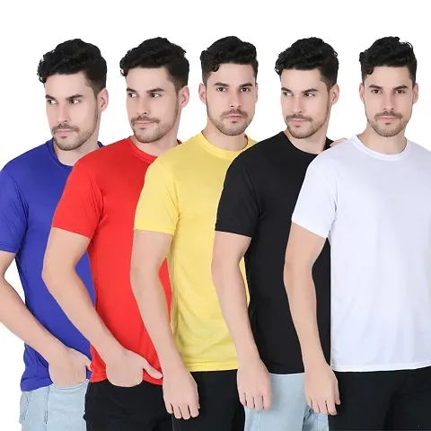 Pretty Fashionista Polyester Solid Round Neck Half Sleeves T-Shirt For Men Pack Of 5
