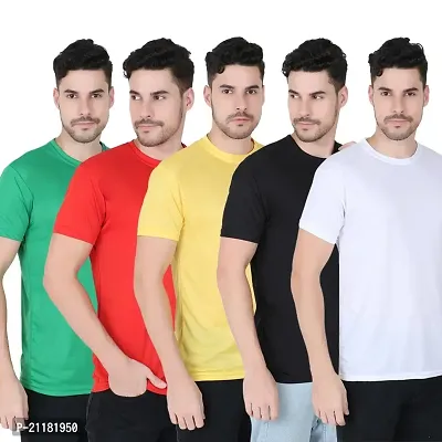 Fabshore Men Solid Round Neck Tshirts Polyester Pack of 5 pcs-thumb0