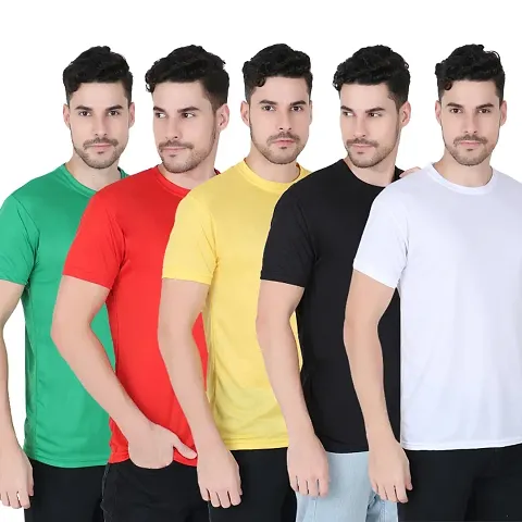 FABSHORE Pack of 5 Men Solid Round Neck Polyester Multicolor T-Shirt