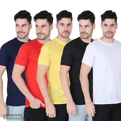 Fabshore Men Solid Round Neck Tshirts Polyester Pack of 5 pcs